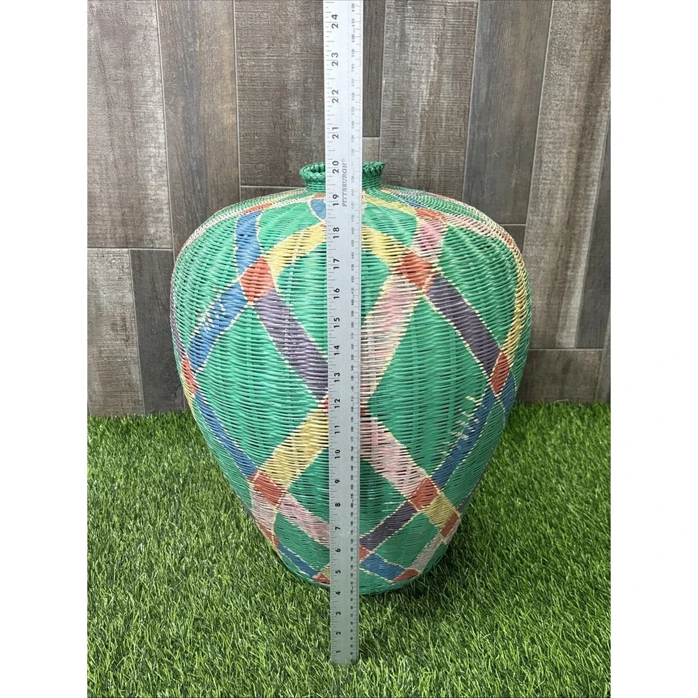 Vintage Handwoven African Coil Basket Large Tribal Wicker Vessel Boho Global